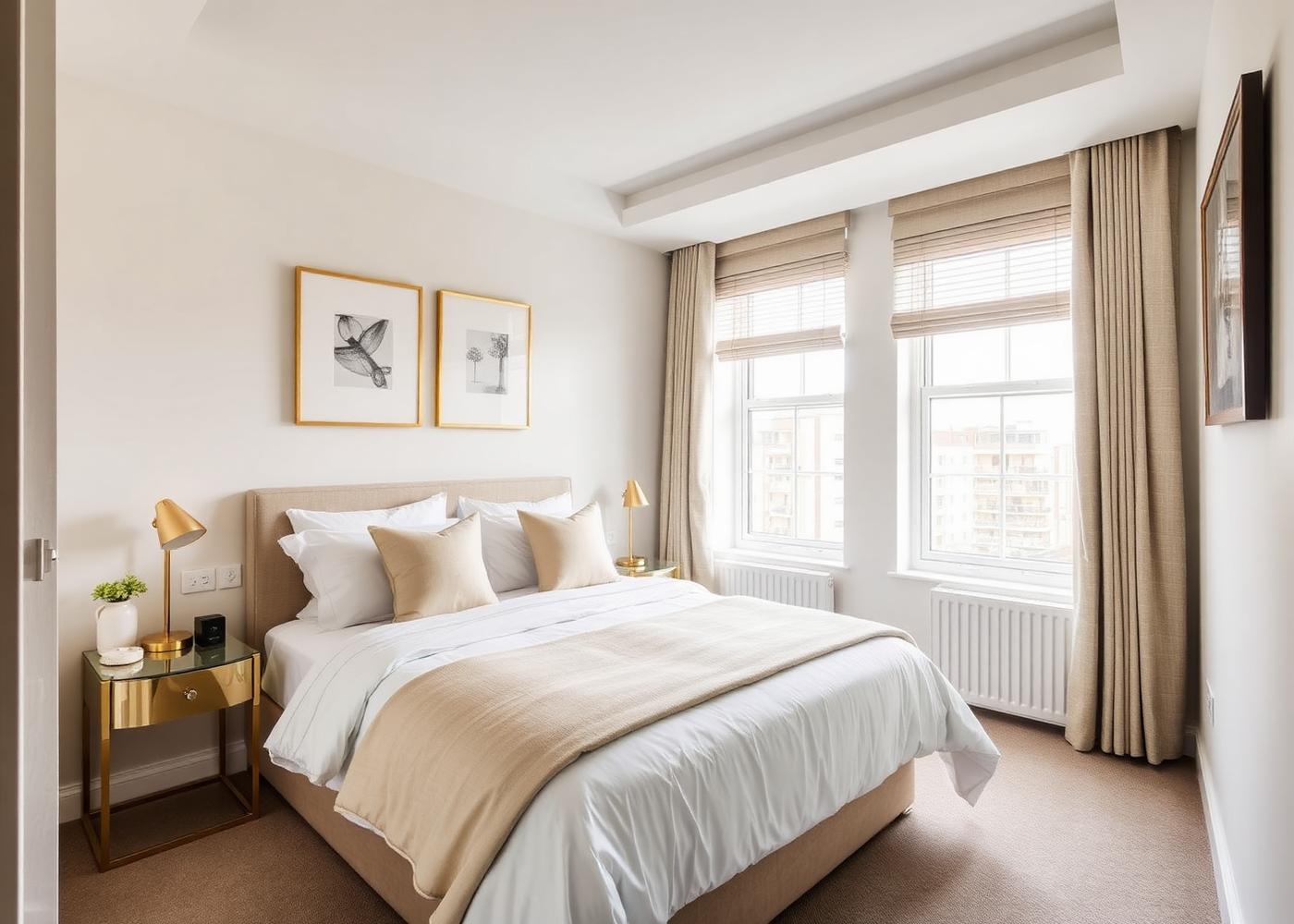 Professionally presented serviced apartment bedroom