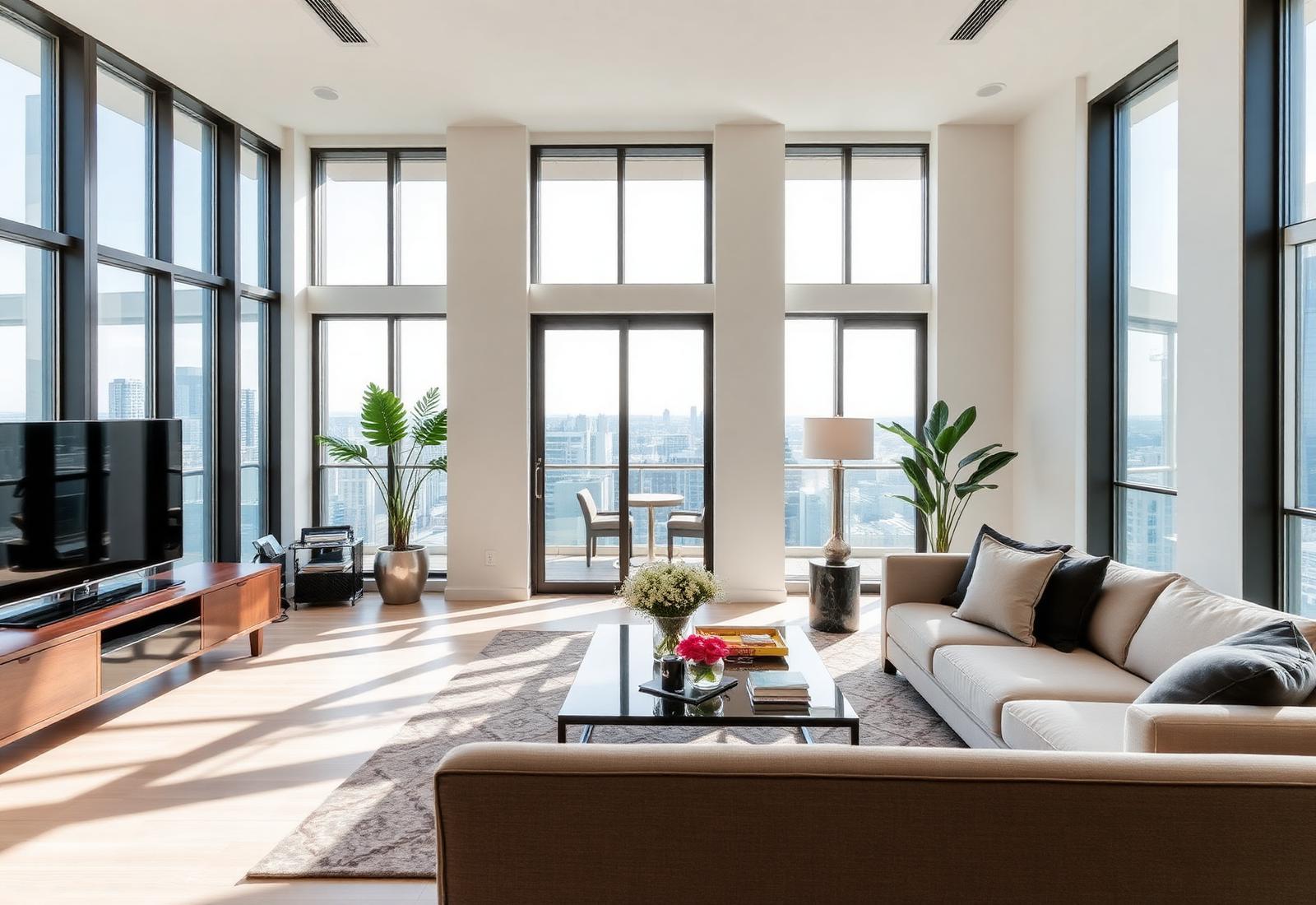 Modern serviced apartment living room professionally managed by Rise Cool
